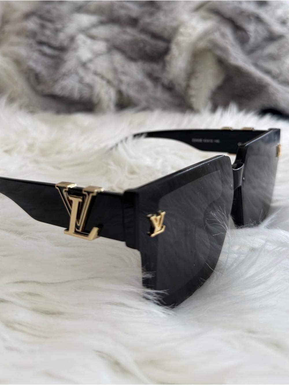 Louis Vuitton Black Oversized Shield Sunglasses with Gold LV Accents